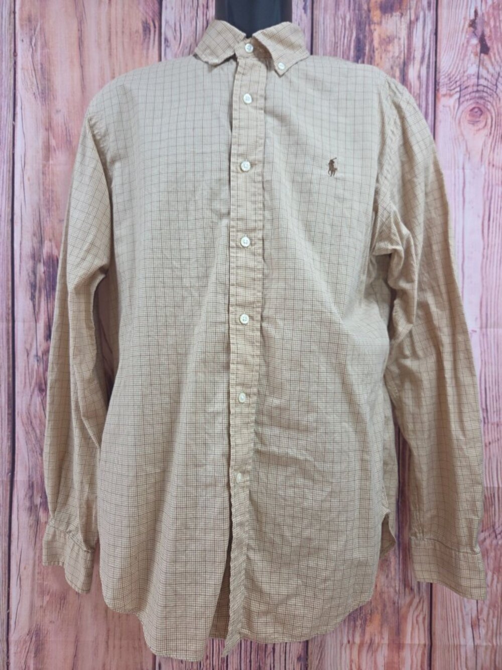 Ralph Lauren Mens Beige Check Long Sleeve Shirt Medium Classic Fit